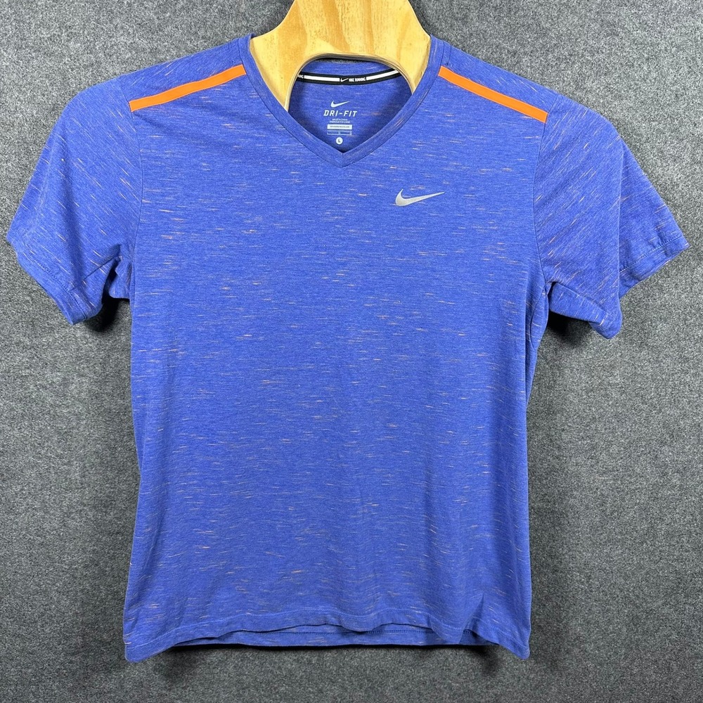 Nike Dri-FIT Tailwind Mens Large Blue Orange Space Dye Running Shirt Pocket